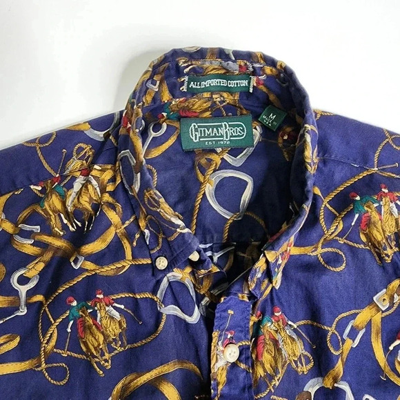 Gitman Bros Button Down Print Horse Polo Equestrian Brothers Size Medium Rare - Picture 3 of 6